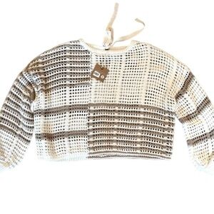 New BLU PEPPER sweater. Medium. Cropped. Ties at the back at neck. Classic